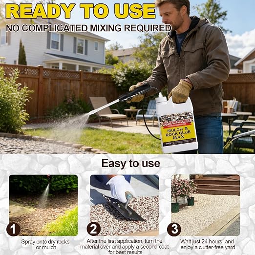 Rock Glue For Landscaping With Electric Sprayer 64 OZ Ready-to-Use Mulch Glue,Gravel Glue 100% Permeable,Pet-Safe Adhesive for Stones & Pebbles,Suitable for Outdoor Landscape,Walkways & Patios