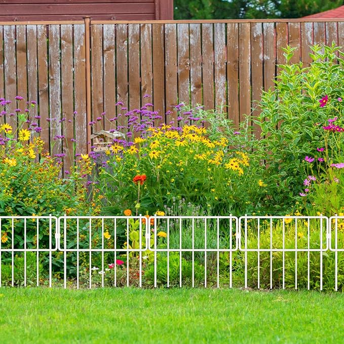 Thrivinest 10 Pack Animal Barrier Fence, No Dig Fence Decorative Fences, 17in(H) x10ft(L) Rustproof Metal Small Garden Fence Border for Dogs Rabbits, Bottom Blocker for Outdoor Yard Patio, White
