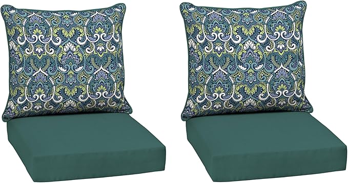 Arden Outdoor Deep Seat Cushion Set (2-Pack), 24 in x 24 in, Weather-Proof, Rain-Proof, Fade Resistant Patio Cushion for Chair, Sofa, and Couch Sapphire Aurora Blue Damask