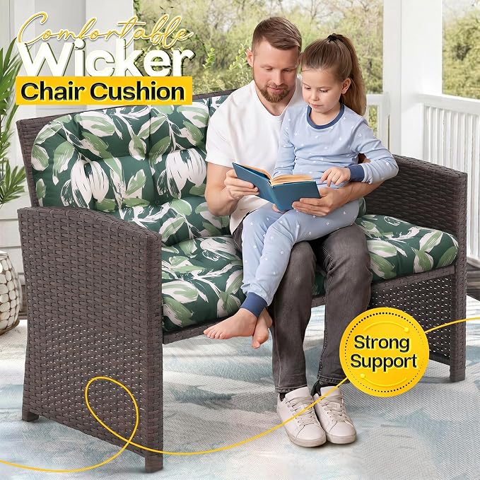 MAGIC ELEPHANT Outdoor Bench Cushion, Memory Foam Loveseat Cushion for Patio Furniture Wicker Chair, Settee Porch Swing Seat Cushion, 44 x 19 Inches (Forest Green Tulip)
