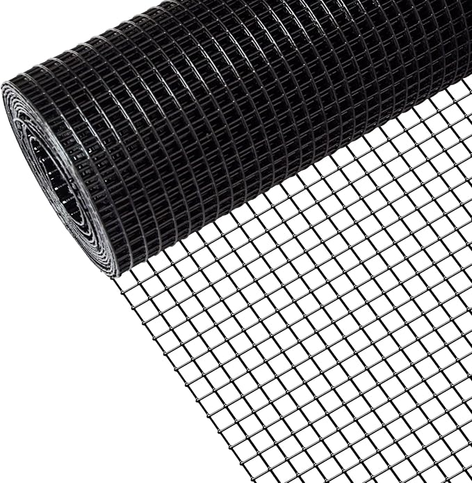 Zevemomo 48" x 50' 1/2inch Hardware Cloth, Black Vinyl Coated Chicken Wire Fence Galvanized Welded Mesh Roll for Home Garden Rabbit Cage