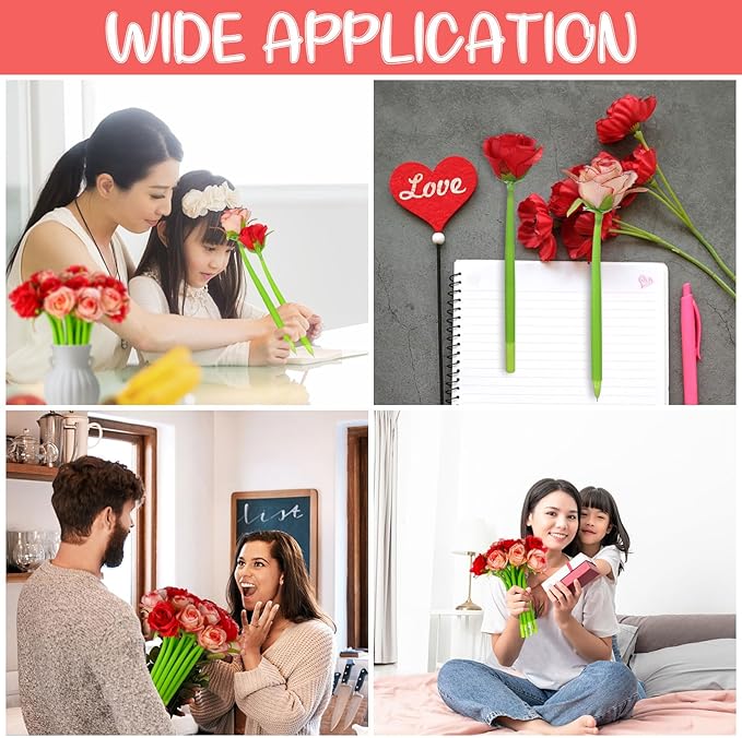 28 Pcs Flowers Pen Artificial Rose Pens Mother's Day Rose Shaped Ballpoint Pen Black 0.5mm Gel Ink Rollerball Pen Valentine's Day Flower Gel Ink Pens for Women Office School Supplies Students