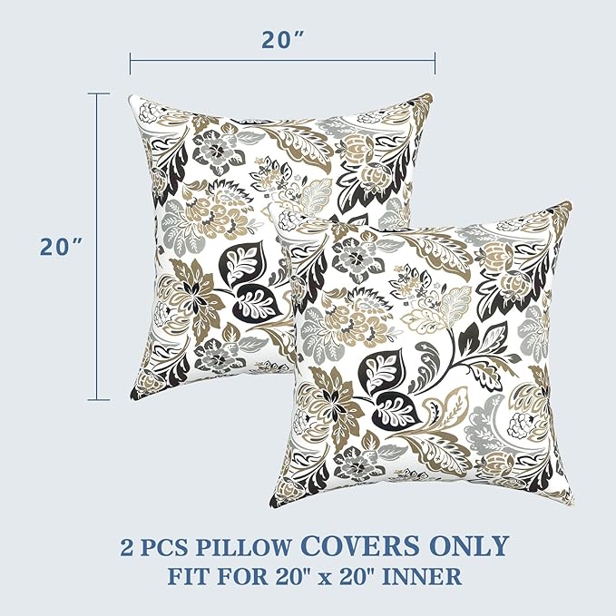 LVTXIII Outdoor Pillow Covers 20x20 Inch, 2 Pack Large Square Throw Pillow Cases, Fade-Resistant Cushion Covers for Patio Furniture Sofa, Garden Porch, Dailey Tan