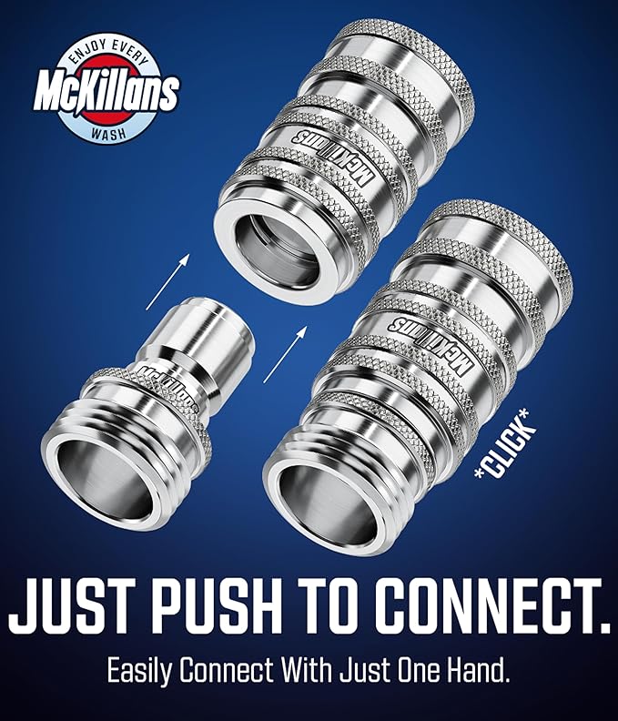 McKillans® 2025 Automatic Garden Hose Quick Connect [UNIVERSAL FIT] - Stainless Steel Quick Connect Hose Fittings - Water Hose Connectors - Quick Disconnect Adapter - INSTANT CONNECTION - 5 Pc Kit