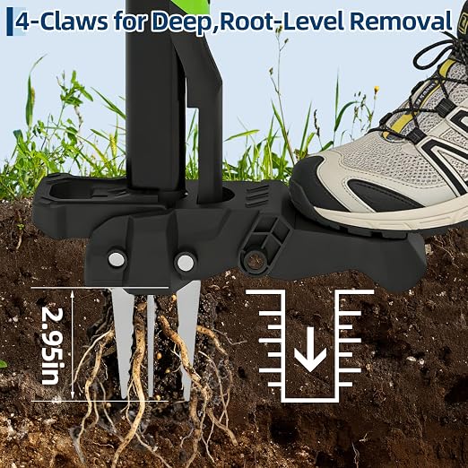 DEXSO Weed Puller Tool with Long Handle- 4-Claw Stand Up Remover 40" Easy-Eject Mechanism Manual Weeders Weeding Tools Gardening