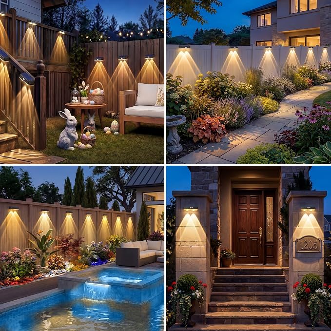 kolpop Warm White Solar Fence Lights Outdoor,12 Pack Fence Lights Solar Powered with Motion Sensor,IP65 Waterproof,3 Modes LED Solar Lights for Patio,Backyard,Railing,Wall,Nighttime,Party