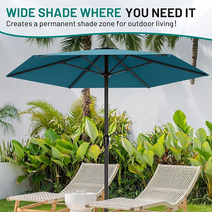AreShark 11 FT Patio Umbrella for Outdoor, Outdoor Table Umbrella with Push Button Tilt and Crank, Outdoor Patio Umbrellas with 6 Sturdy Ribs, Patio Umbrellas for Market, Garden, Pool (Lake Blue)
