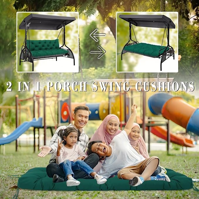Porch Swing Cushions 48 inch Waterproof Outdoor 2 Seater Replacement Cushions with Backrest Thicken 5" Cushions for Porch Swing for Patio,Outdoor,Backyard and Garden(Dark Green 48×40×5inch)
