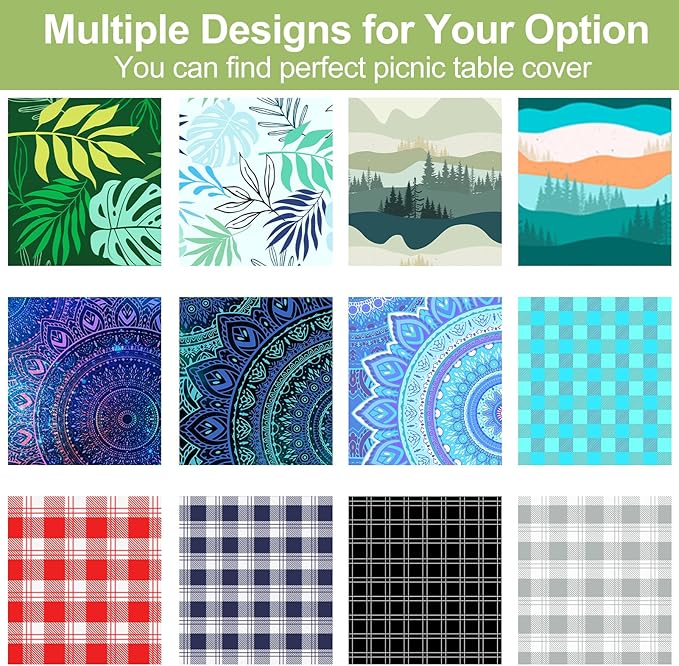 Picnic Table Cover with Bench Covers Camping Essentials Waterproof Windproof Camping Tablecloth with Drawstring Bag, Fitted Rectangle Tables and Seats, 72in, Blue