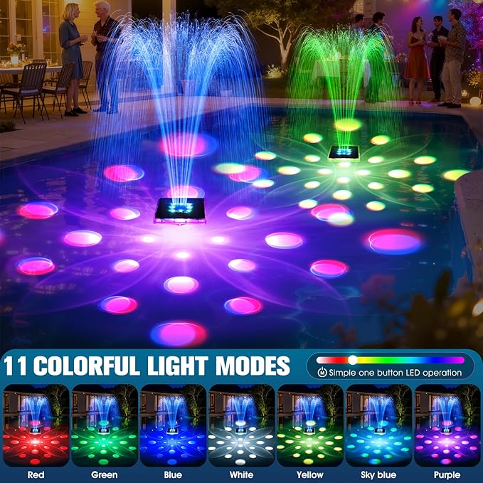 Patent Solar Fountain,Floating Solar Pool Fountain with 9 Lights&Anchor,Large Solar Powered Water Fountain for Above Ground Pool Fountain Pump, Waterproof Floating Fountain for Pool-Dark Blue