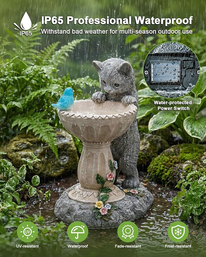 Nacome Solar Cat Statue for Garden Decor: IP44 Weatherproof Resin with Automatic Lighting - No Installation- Outdoor Yard Patio Balcony Art - Birthday Gifts for Bird Lovers Mom Grandma Women | Outdoor Yard Patio Balcony Front Decorations, Birthday Gift...