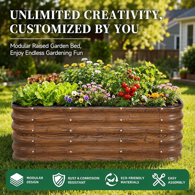 3 Pcs Raised Garden Beds Outdoor, 17" Tall 3-in-1 Modular 4x2ft Galvanized Metal Planter Box with Bracing Rods and Gloves for Vegetables Flowers Herbs, Grain