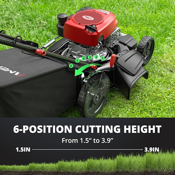 AMERISUN 21-Inch 3-in-1 Gas Lawn Mower, Self Propelled with 170cc 4-Stroke Engine, 6-Position Adjustable Cutting Height, Side Discharge, Mulching & Rear Bag, High-Wheel Push Mower for Yard & Garden
