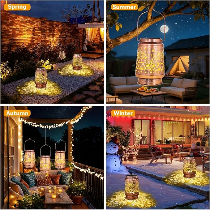 Solar Lantern Outdoor Garden Decor - Metal Highland Cow Hanging Lights with IP65 Waterproof, Rustic Farmhouse Patio Accessories, Western Yard Decorations Gifts for Mom Women Boys