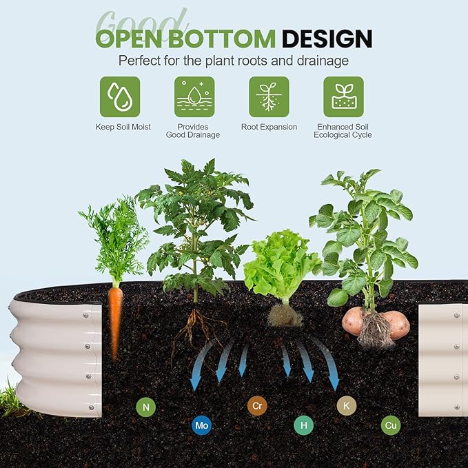G GOOD GAIN Raised Garden Beds - 8x2x1ft Galvanized Planter Boxes Kit with Protective Tape & Gloves & Tools | Oval Metal Outdoor Raised Bed for Gardening Vegetables, Fruits, Flowers, Herbs, White