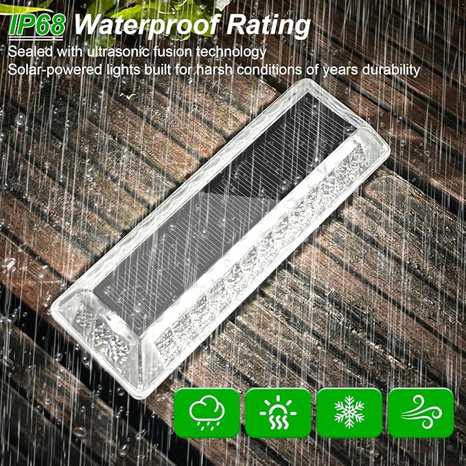 Lacasa Solar Deck Lights, Solar Lights Outdoor Waterproof IP68, 4 Pack Solar Powered Pathway Yard Driveway Step Landscape Light, LED Lighting 50LM for Garden Path Walkway Stair Patio, Cool White 6000K