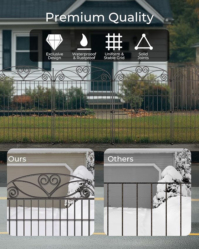 5 Panels No Dig Decorative Outdoor Garden Fence with Gate, 32 in(H) X 11.8 ft(L) Animal Barrier Fencing, Rustproof Portable Fence, Temporary Dog Fence Outdoor for Yard, Outside, Backyard