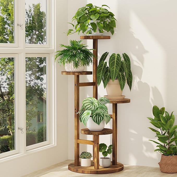 iDavosic.ly Tiered Plant Stand Indoor Outdoor Set of 2, 5 Tier Plant Stand for Tall Plants & 4 Tier Outdoor Plant Stands for Patio Rust Proof