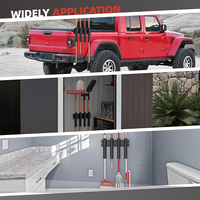 2 Pack Shovel Holder for Truck, Heavy Duty 8-Holes Hand Tool Rack for Truck Trailers & Garage or Shed Walls, Tool Holder for Shovels, Rakes, Hoes - 4 Holes in 1 Group