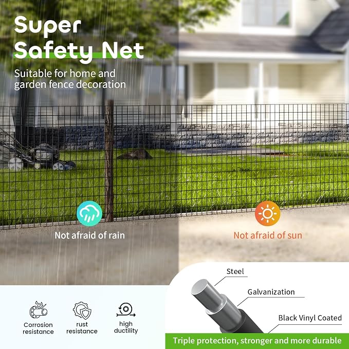 Welded Wire Fencing 36 Inch x 100 Foot, 2 Inch x 3 Inch 16GA Black Hardware Cloth PVC Coated Garden Border Fencing Roll Vinyl Coating Metal Wire Mesh for Yard Vegetable Goat Protection Poultry Netting