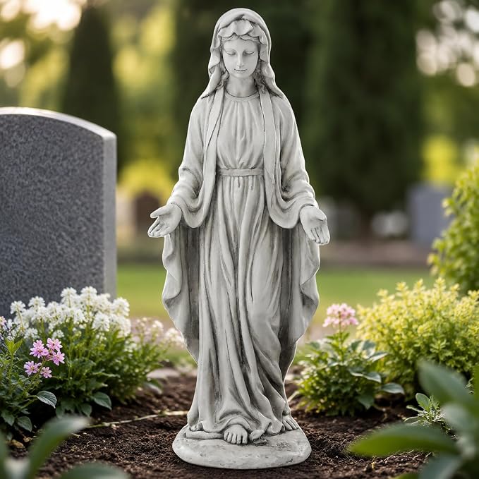 Virgin Mary Statue Outdoor, Large 30 Inch Religious Garden Statue, Blessed Mother Mary Statues Catholic, Durable Weather MGO Stone Sculptures Decor, Lawn Art for Home,Yard,Patio,Forch
