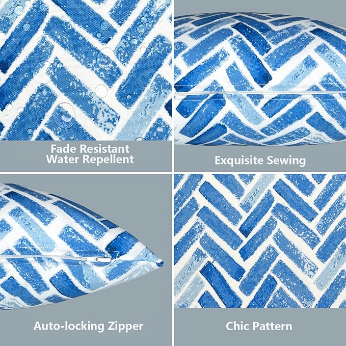 LVTXIII 2 Pack Outdoor Throw Pillow Covers for Patio Furniture, 16x16 Inch Square Pillow Case, Water-Repellent Cushion Covers for Garden, Porch, Sofa, Blue Bricks