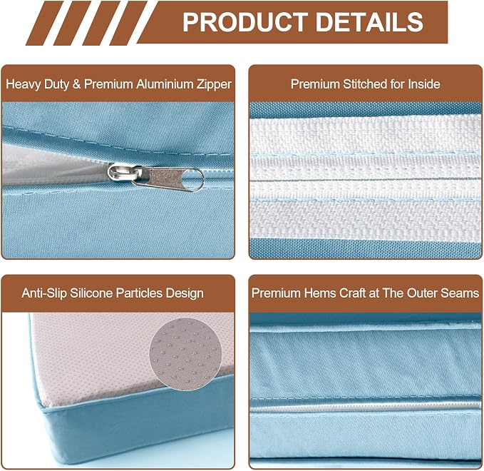 14 Piece Outdoor Patio Cushion Covers Replacement, Waterproof Outdoor Furniture Cushion Covers, Fit 7 Pcs 6 Seater Wicker Rattan Conversation Sofa Set,Light Blue(Only Cover) 25.6x25.6
