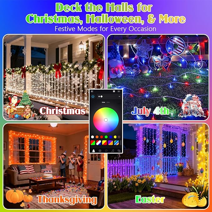 4th of July for Smart Color Changing String Lights Indoor, 88FT 240LED App Control RGB LED String Lights with Remote & Timer, Waterproof Twinkle Tree Lights Outdoor for Independence Day Decor