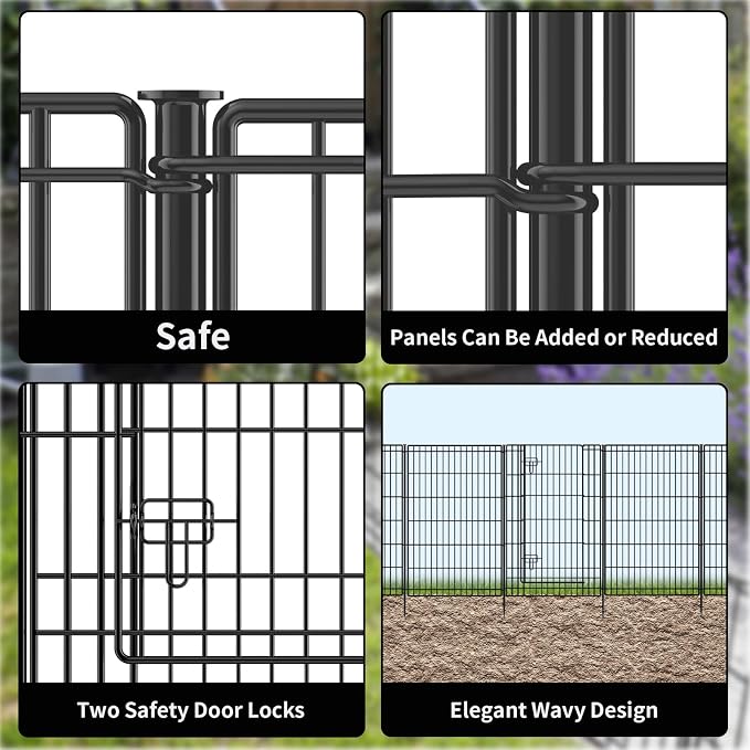 INJOPEXI Decorative Garden Fence 12 Panels 26ft (L)×42in (H) Garden Fences with 11 Panels + 1 Gate, No Dig Animal Barrier Rabbit Fencing Rustproof Metal Wire Temporary Dog Fence for Patio Outdoor Yard