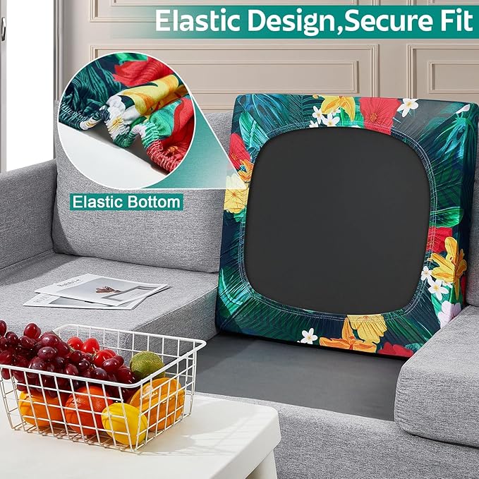pickyNproud 8Pcs Patio Cushion Covers Stretch Outdoor Couch Cushions Slipcovers Replacement Washable Furniture Protector with Elastic Bottom Sofa Chair Seat Cover, Floral Leaves