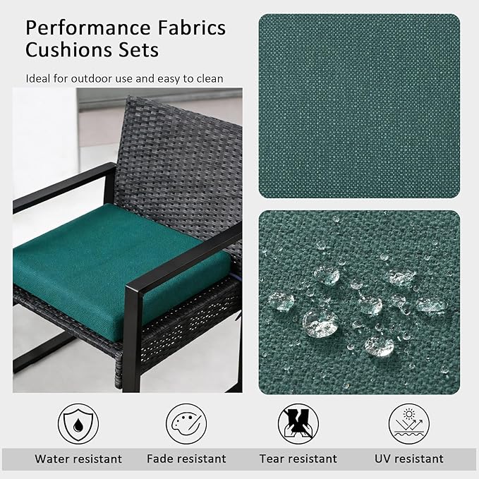 Outdoor Chair Cushions Set of 4,350GSM Fabric,Water-Resistant UV Resistant Weather Resistant with YKK Zippers, Square Corner Patio Chair Cushions with Ties, 20"x20"x3.1",Deep Teal