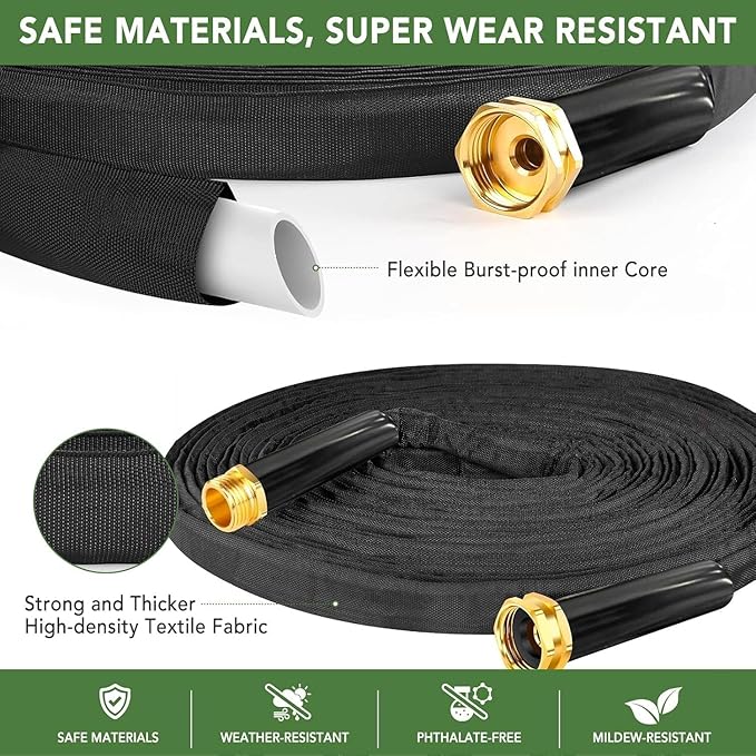 Upgraded 50FT Expanding Garden Hose - Lightweight, Kink-Free & Burst-Resistant Flex Hose with 8-Pattern Spray Nozzle for Lawn, RV, Car Wash (50 ft Expandable Water Hose) (50ft)