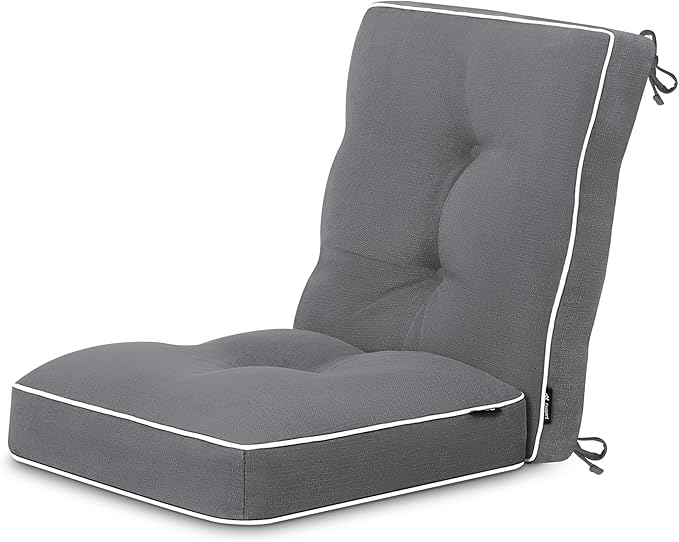 Favoyard Outdoor Rocking Chair Cushion 17 × 17 Inch Water Resistant & 3-Year Color Fastness Patio Chairs Cushions for Rockers Furniture, Set of Seat & Back Thick Tufted Cushion with Tie Straps, Grey