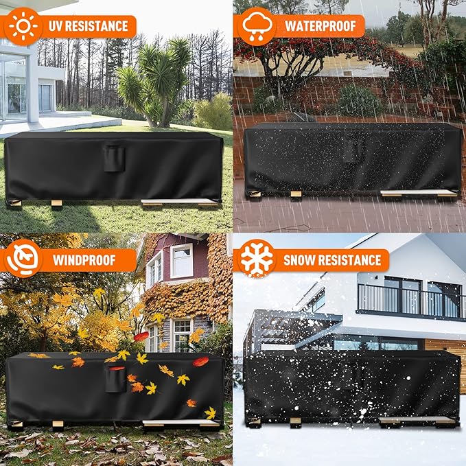 Ruimoy Patio Furniture Covers, Outdoor Furniture Cover Waterproof, General Purpose, Outside Table and Chair Covers, Heavy Duty 600D (111 Inch L x 74 Inch W x 28.3 Inch H)