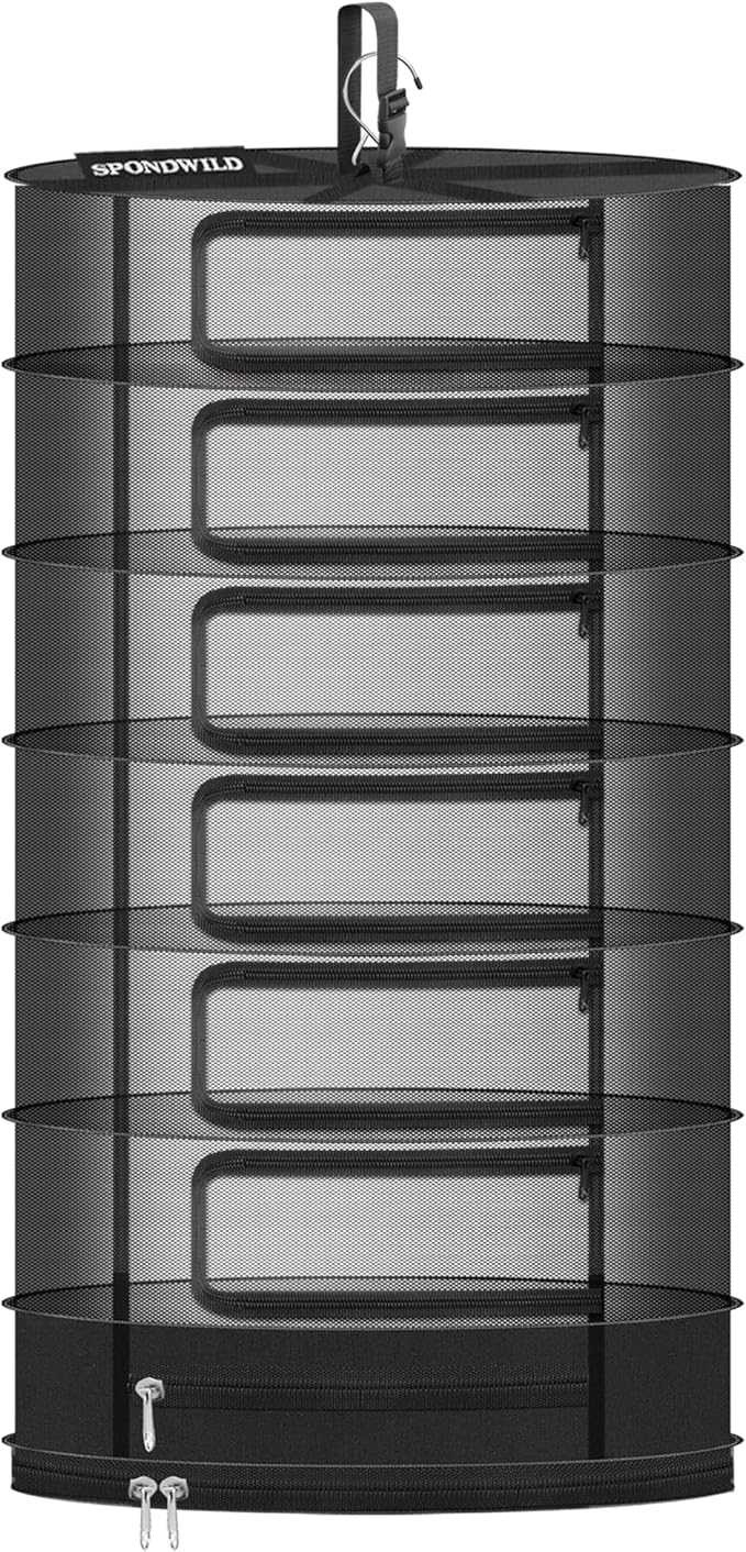 Herb Drying Rack Hanging Mesh, Medium 7 Layer Plant Drying Rack with Door Type Zipper and Closed Storage Compartment for Folding Basket Dryer Fit in Grow Tents, Garden Outdoor