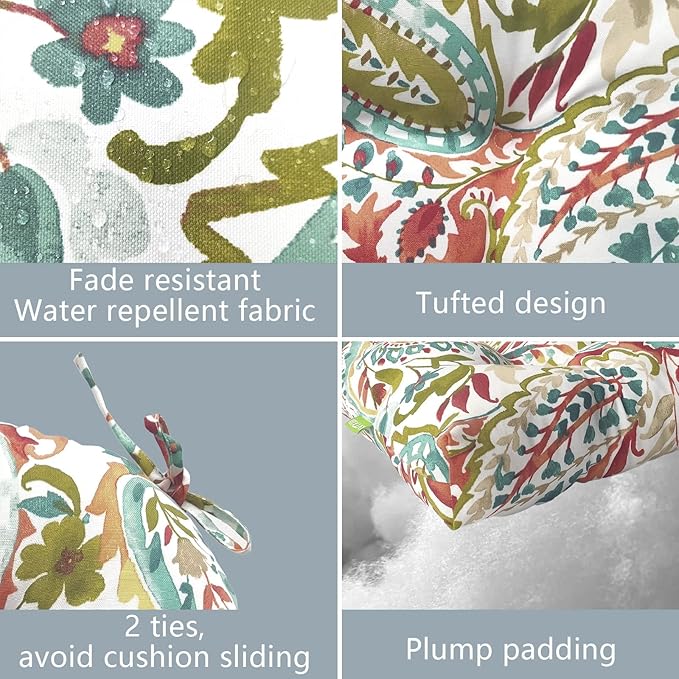 LVTXIII Outdoor U-Shaped Wicker Seat Cushion, Decorative Tufted Chair Pads Round Back Seat Cushion Set for Patio Garden Home Office Furniture, 19”x19”x4”, 2 Pack, Pretty Paisley