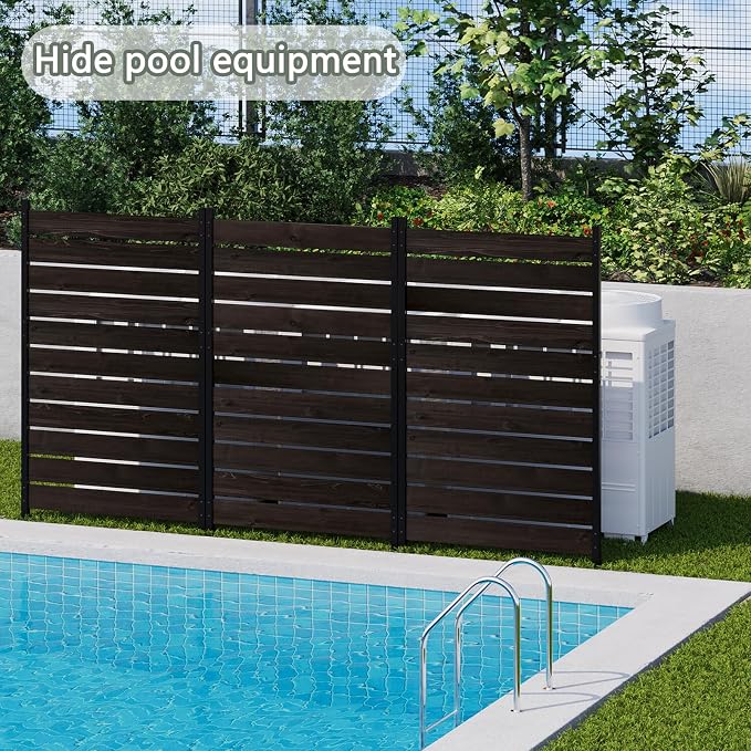 Wooden Privacy Screen 38" W×61" H No Dig Patio Fence 1 Panel (Chocolate) | For Trash Can AC Units & Pool Equipment, Decorative Patio Outdoor, privacy screen with Metal Stakes