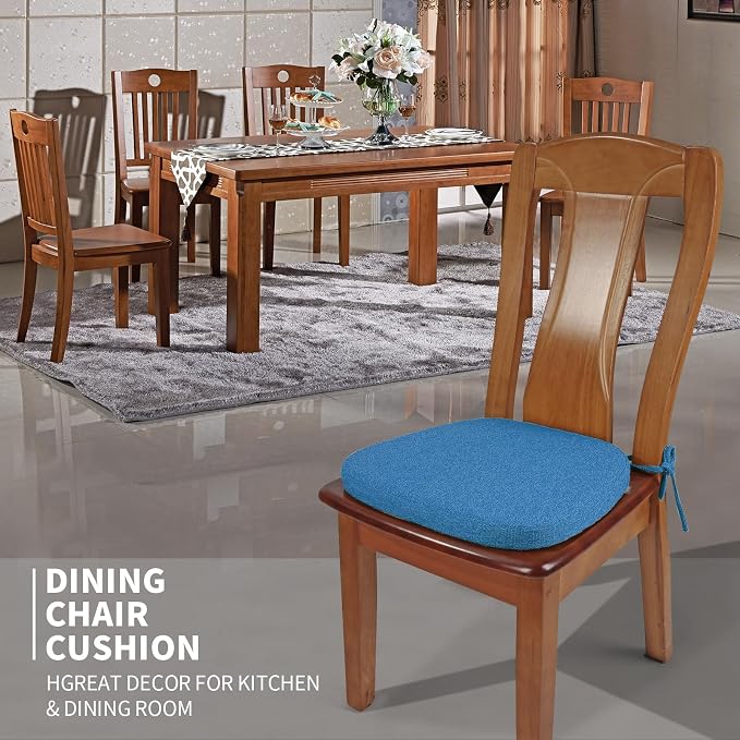 SINOSSO 4 Pack Memory Foam Chair Cushions for Dining Chairs, Friendly Woven Fabric 16" U-Shape Comfortable Kitchen Chair Pads, Removable Slip Resistant Seat Cushions (Set of 4, Blue)