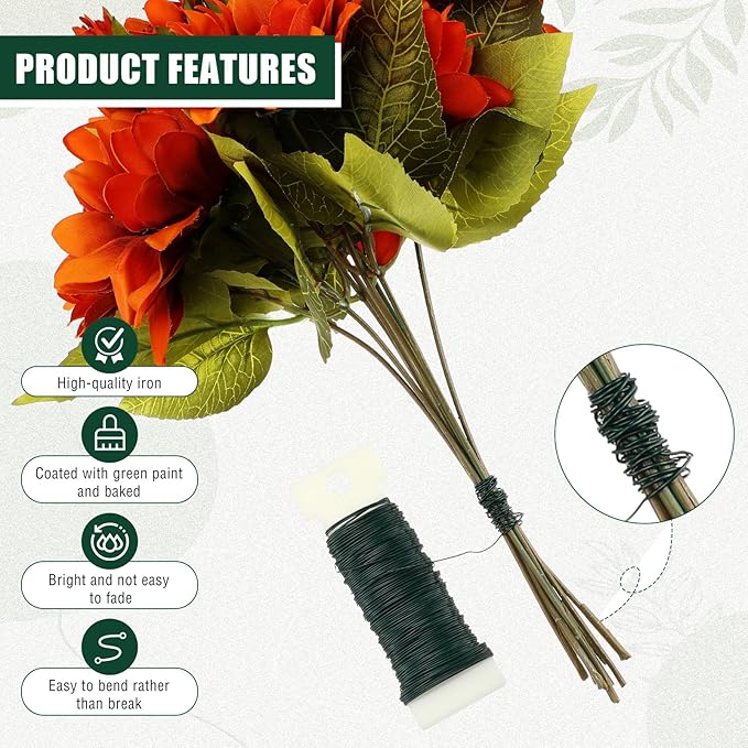 Ferraycle Floral Wire 38 Yards 22 Gauge Flexible Paddle Wire Florist Wires Christmas Wires for Crafts, Christmas Wreaths Tree, Garland and Floral Flower Arrangements, Green(Green)