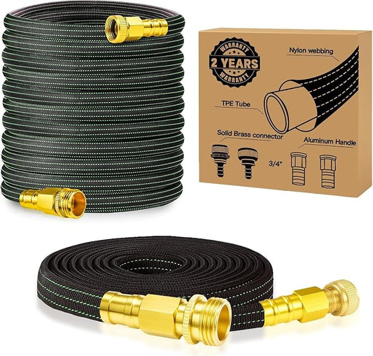 10FT Lightweight Garden Hose,Flexible Water Hose,Kink-Free,Leak-Proof,Swivel Handle Non-Slip,All-Weather 3/4 in. Lead-in Hose for RV,Boat,Car Wash,Garden,Yard,Camper,Outdoor (Orange-Black,10 Ft)