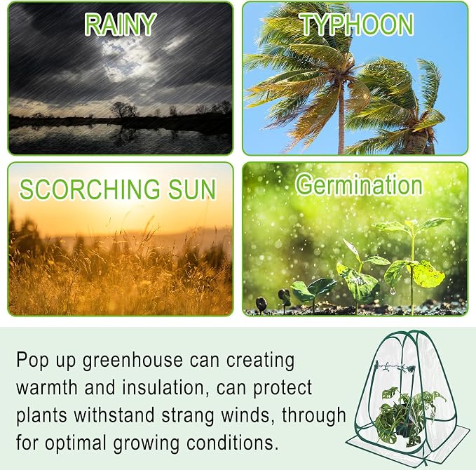 Suzile 4 Pcs Pop up Small Greenhouse for Winter Mini Greenhouse PVC Clear Easy to Install Portable Flowerpot Cover Plant Grow Tent with Nails for Indoor Outdoor Gardening, 25.2 x 25.2 x 25.6 Inches