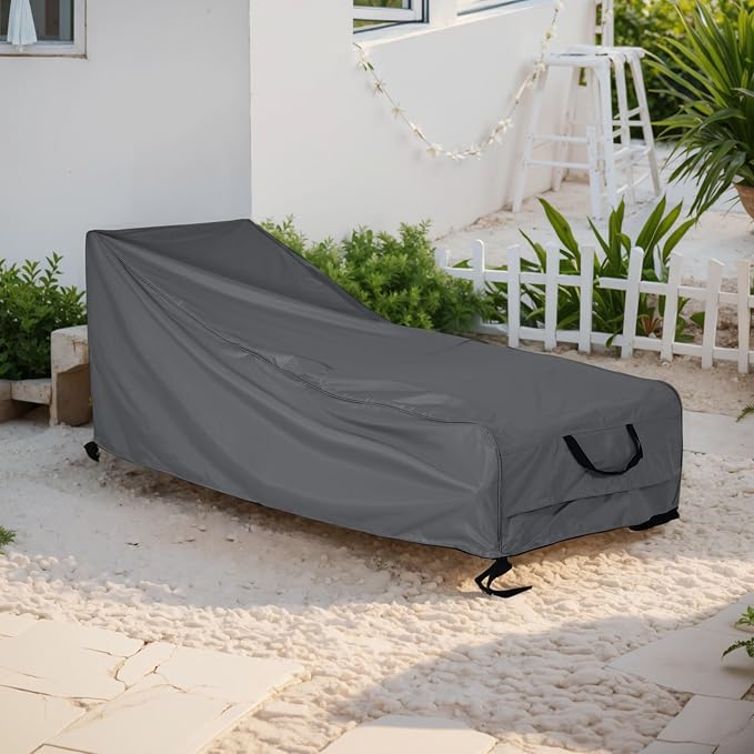 Christopher Knight Home Rowly Patio Chaise Lounge Chair Cover, Water-Resistant Outdoor Chaise Lounge Cover, Fabric Patio Furniture Cover, UV-Resistant Outdoor Lounger Cover, Dark Gray