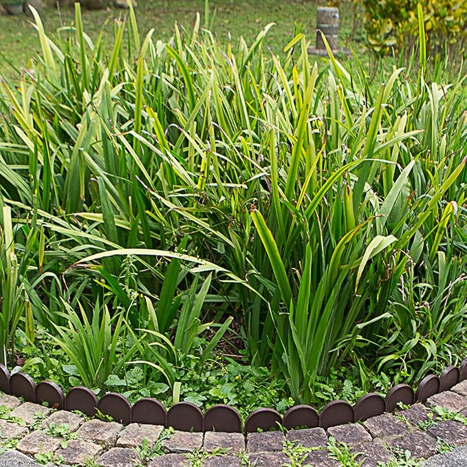 Evelyne Garden Border Edging in Half Round (Semicircle) Arched Design - 30pcs Brown Yard Landscaping Fence Liner Lawn Edge Barrier - 40ft. Kit of Decorative Lawn Landscape Panels Elements