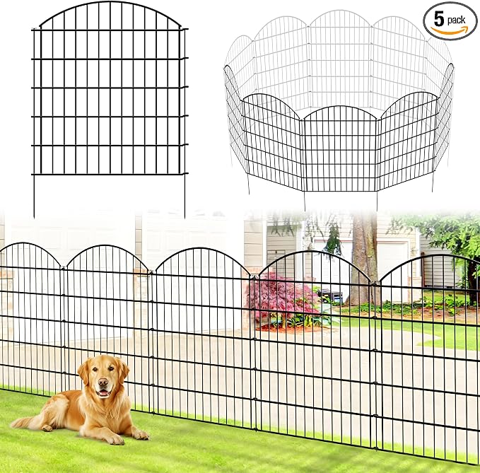 Thealyn Metal Garden Fence 32 inch H x 28 inch W (5 Panels, Total Length 11.6 ft) No Need Dig Rustproof Animal Barrier Fencing Border Fence for Dog, Patio,Yard, Landscape, Flower Bed