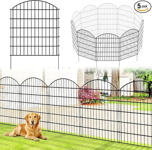 Thealyn Metal Garden Fence 32 inch H x 28 inch W (5 Panels, Total Length 11.6 ft) No Need Dig Rustproof Animal Barrier Fencing Border Fence for Dog, Patio,Yard, Landscape, Flower Bed
