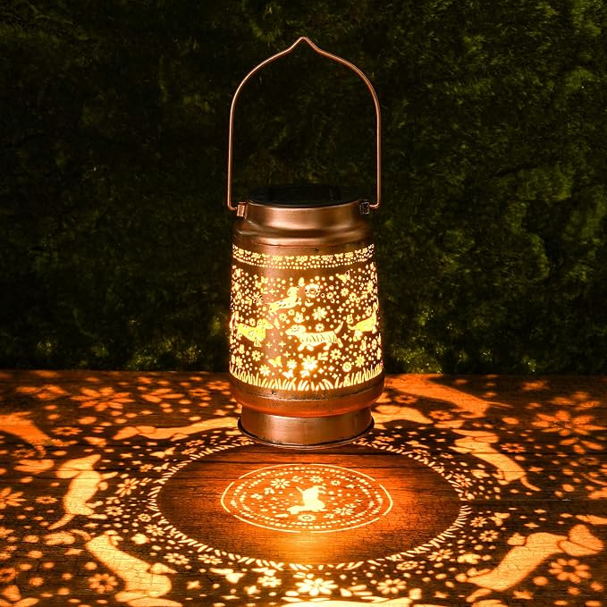Solar Lanterns Outdoor Waterproof, Dachshund Wiener Dog Floral Butterfly Design Hanging Solar Lights Garden Decor for Patio Porch Yard Lawn, Dachshund Gifts for Women Men