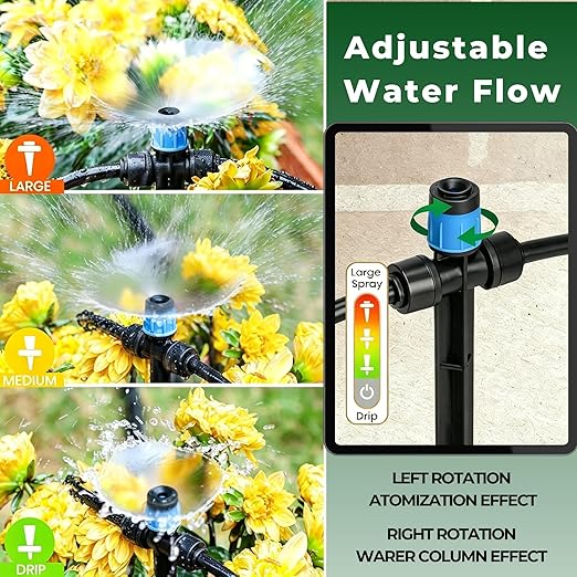 50FT Drip Irrigation System for Garden: Quick Connect PE Tubing Automatic Water Sprinkler Kit Adjustable Misting Part 1/4" Watering Hose for Outdoor Raised Bed Plants Flower Yard Greenhouse