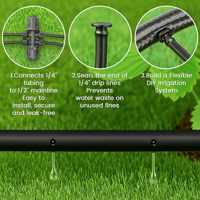MIXC 1/4" Irrigation Dripline Tubing (100 Ft Roll), Saving 80% Water, 6" Emitter Spacing, 0.5 GPH Emitters Built-In Drip Irrigation Line with 1/4" Fittings Included, Black