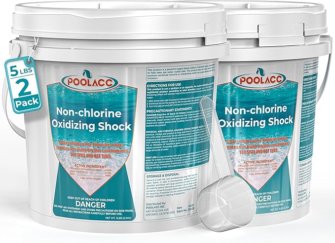 POOLACC Non-Chlorine Spa Shock for Hot Tub, Chlorine-Free Shock Oxidizer Treatment for Hot Tubs, Spas and Swimming Pools, Fast Acting, Quick Dissolving Oxidizing Shock for Crystal Clear Water- 5lbs*2