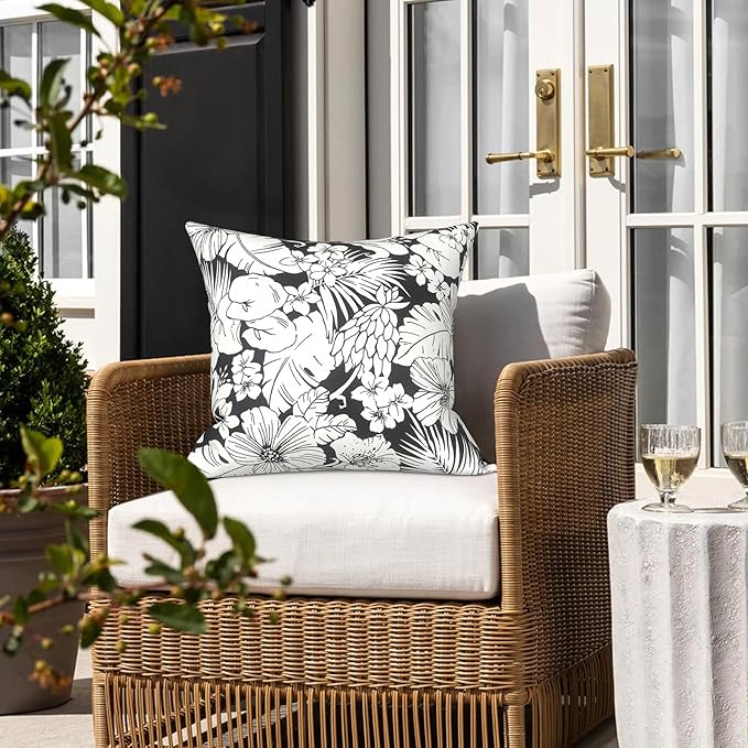 LVTXIII 2 Pack Outdoor Pillow Covers ONLY 18x18 Inch, Water-Repellent Square Decorative Cushion Covers for Patio Furniture, Garden, Sofa, Noir Floral